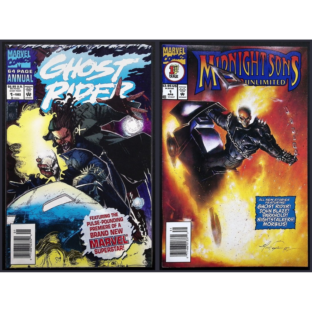 Ghost Rider Midnight Sons 2X Comic Lot #1 1 Newsstand 1st Night Terror Marvel